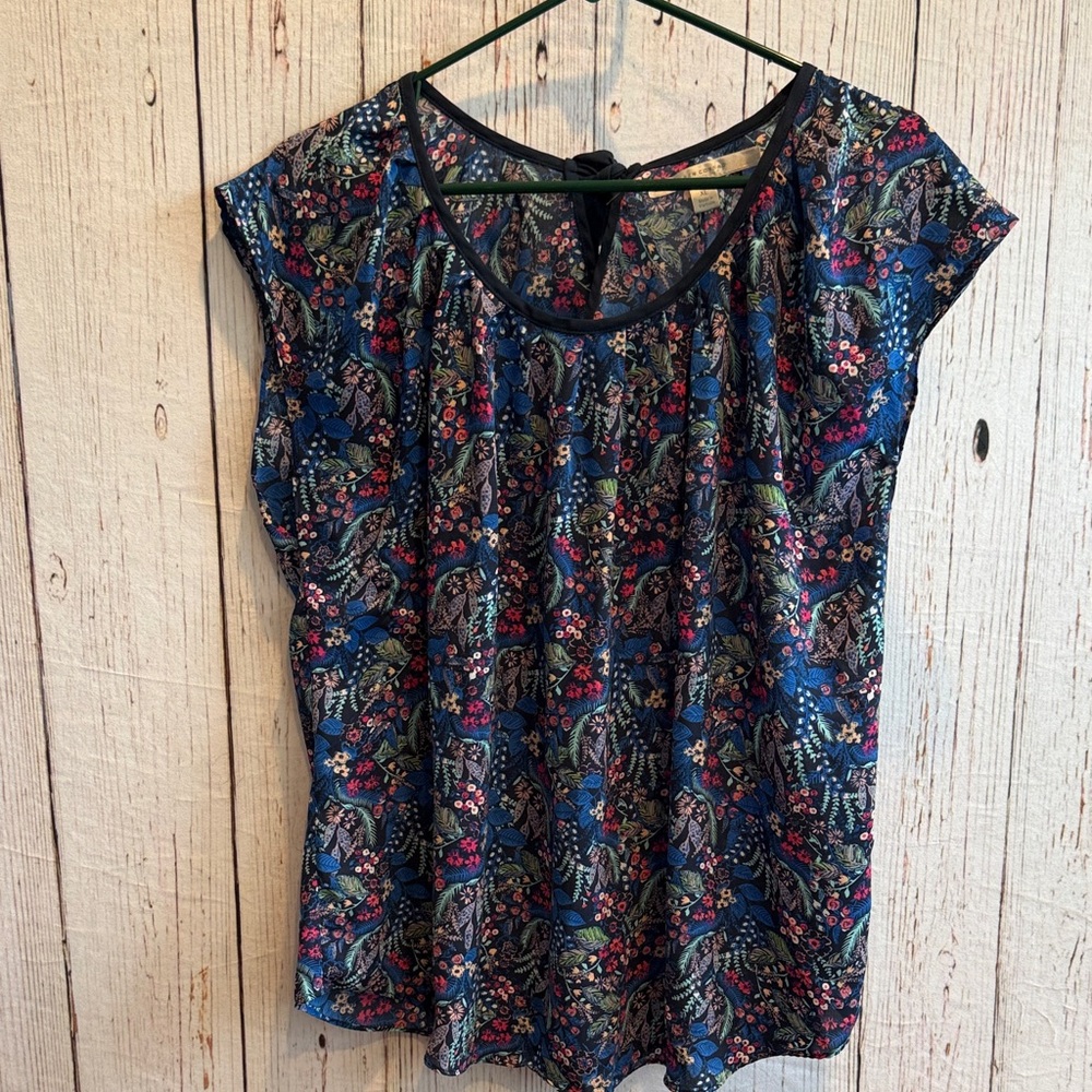 LC Lauren Conrad Floral Blouse - Navy and Pink